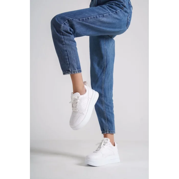 ALESSI Bağcıklı Ortopedik Taban Kadın Sneaker Spor Ayakkabı BT - Beyaz