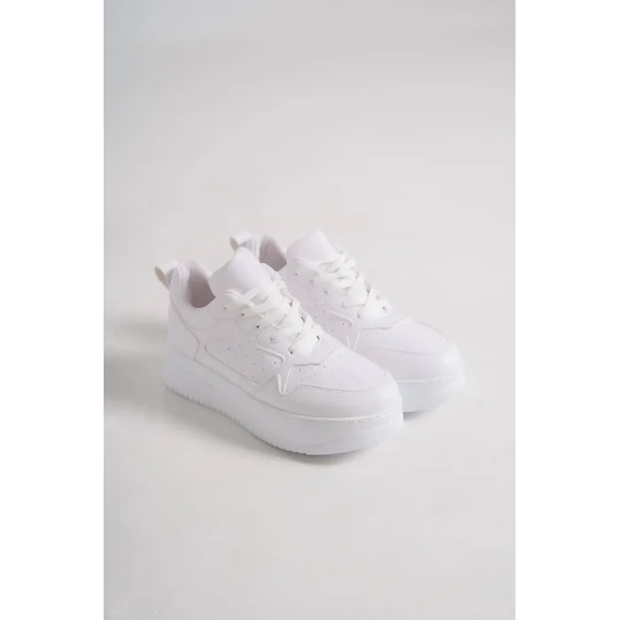 ALESSI Bağcıklı Ortopedik Taban Kadın Sneaker Spor Ayakkabı BT - Beyaz