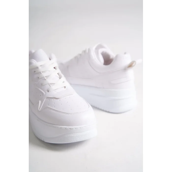 ALESSI Bağcıklı Ortopedik Taban Kadın Sneaker Spor Ayakkabı BT - Beyaz