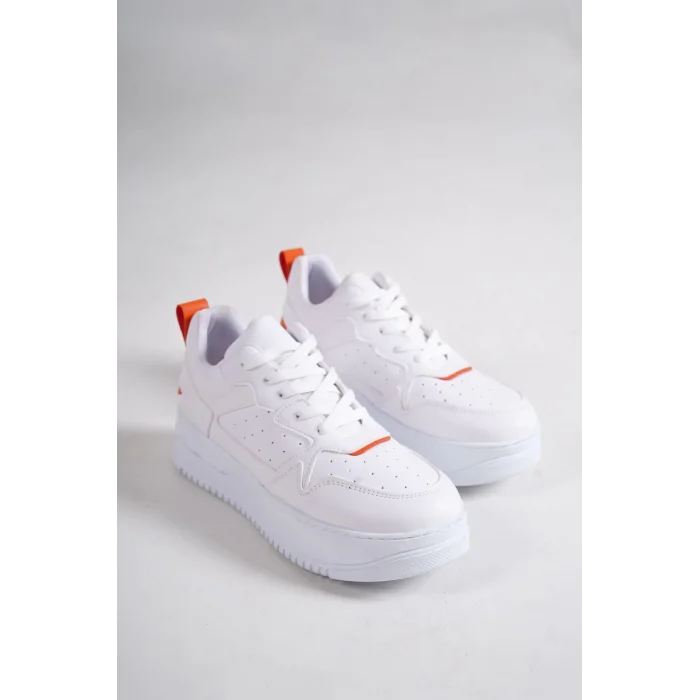 ALESSI Bağcıklı Ortopedik Taban Kadın Sneaker Spor Ayakkabı BT - Beyaz/Turuncu