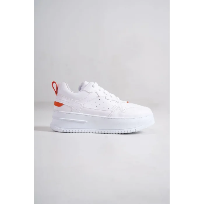 ALESSI Bağcıklı Ortopedik Taban Kadın Sneaker Spor Ayakkabı BT - Beyaz/Turuncu