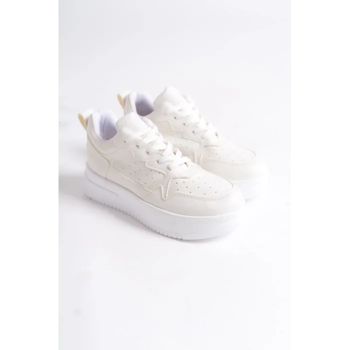 ALESSI Bağcıklı Ortopedik Taban Kadın Sneaker Spor Ayakkabı BT - Kırık Beyaz