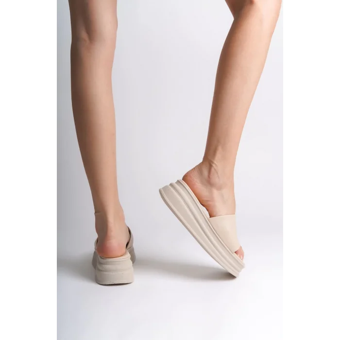 ALICE Düz Topuklu Kalın ve Ortopedik Taban Kadın Terlik KT - Krem