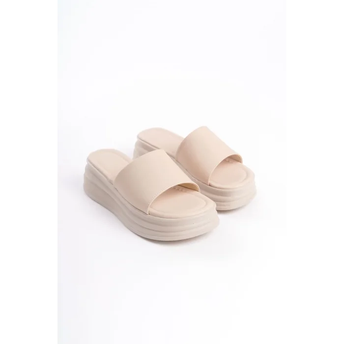 ALICE Düz Topuklu Kalın ve Ortopedik Taban Kadın Terlik KT - Krem