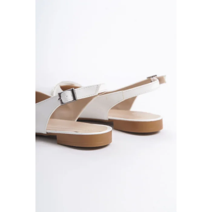 ALLISON Tokalı Ortopedik Rahat Taban Taş Detaylı Kadın Babet Ayakkabı  KT - Beyaz