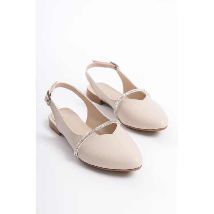 ALLISON Tokalı Ortopedik Rahat Taban Taş Detaylı Kadın Babet Ayakkabı  KT - Krem