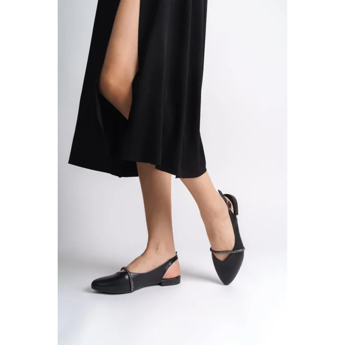 ALLISON Tokalı Ortopedik Rahat Taban Taş Detaylı Kadın Babet Ayakkabı  ST - Siyah