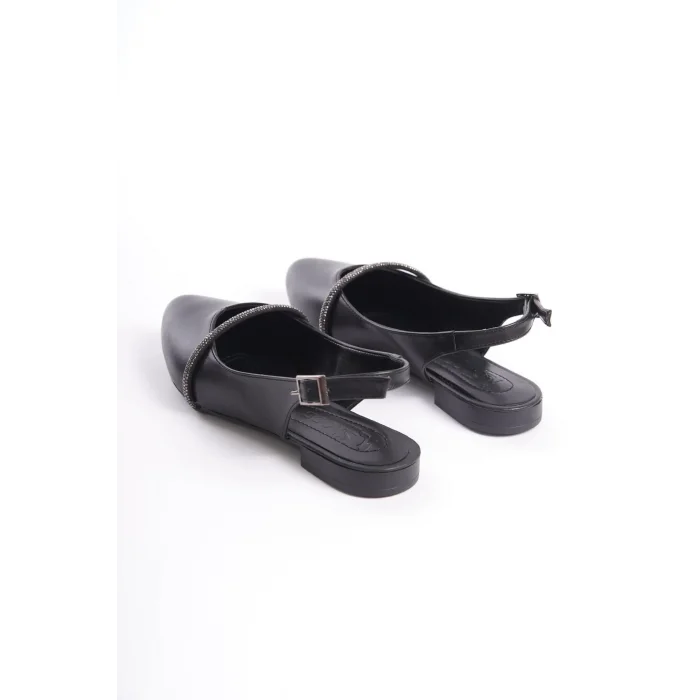 ALLISON Tokalı Ortopedik Rahat Taban Taş Detaylı Kadın Babet Ayakkabı  ST - Siyah