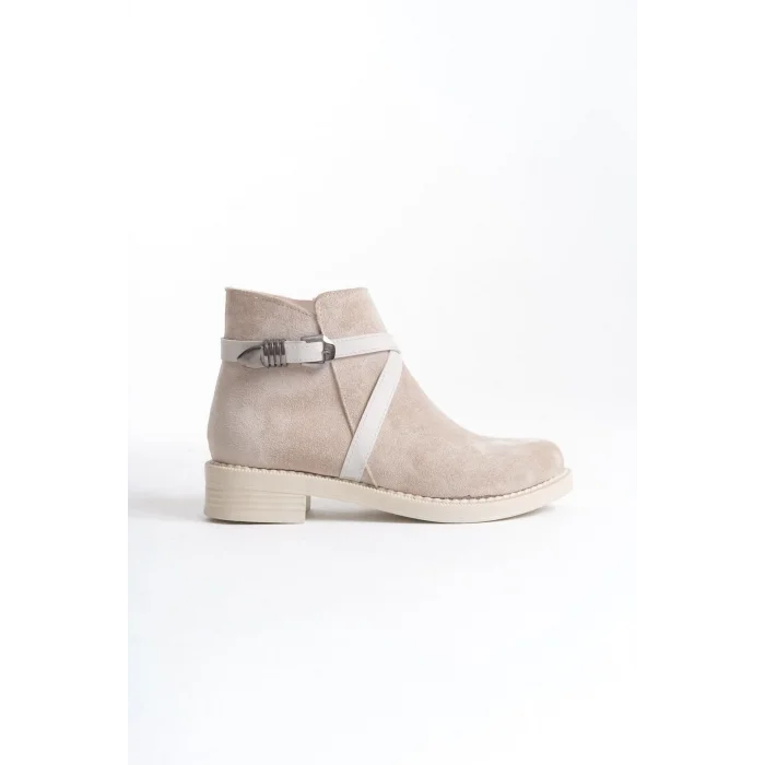 ALMILA Fermuarlı Lastikli Ortopedik Taban Topuklu Süet Kadın Bot  TT - Ten