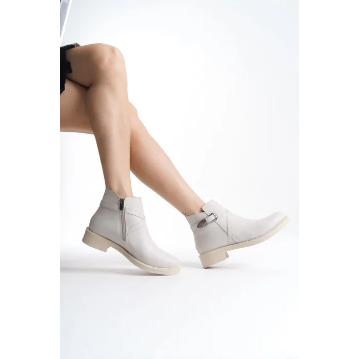 ALMILA Fermuarlı Lastikli Ortopedik Taban TopukluKadın Bot  KT - Krem