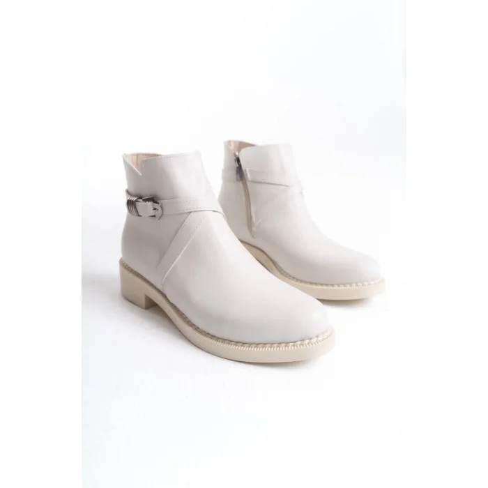 ALMILA Fermuarlı Lastikli Ortopedik Taban TopukluKadın Bot  KT - Krem