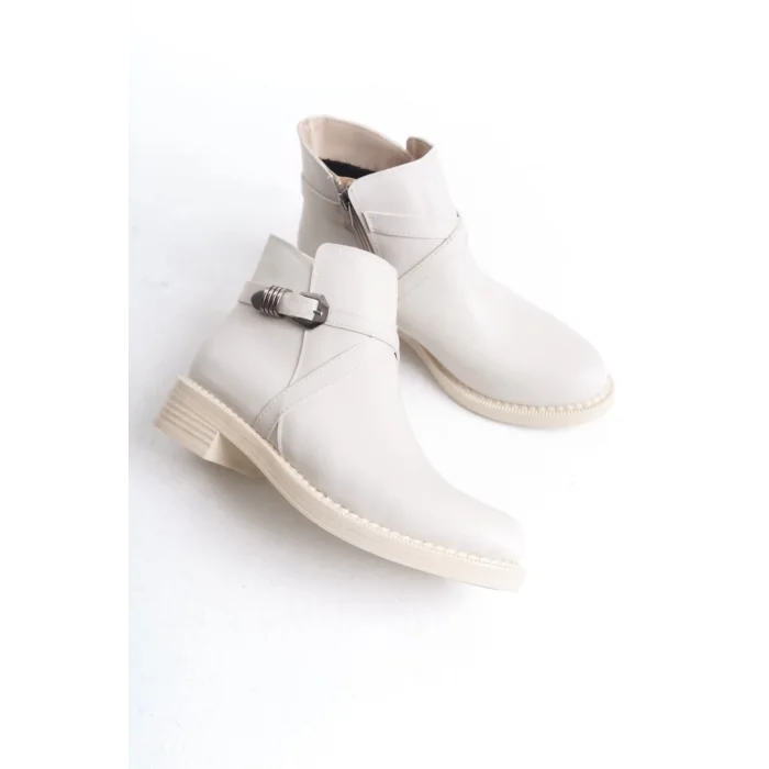 ALMILA Fermuarlı Lastikli Ortopedik Taban TopukluKadın Bot  KT - Krem