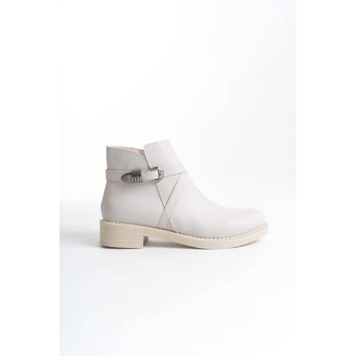 ALMILA Fermuarlı Lastikli Ortopedik Taban TopukluKadın Bot  KT - Krem