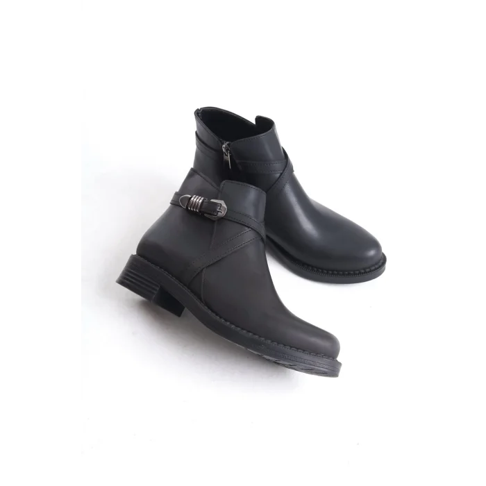 ALMILA Fermuarlı Lastikli Ortopedik Taban TopukluKadın Bot ST - Siyah