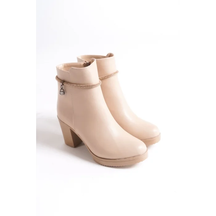 ARIA Fermuarlı Ortopedik Taban Taşlı Topuklu Kadın Bot TT - Ten