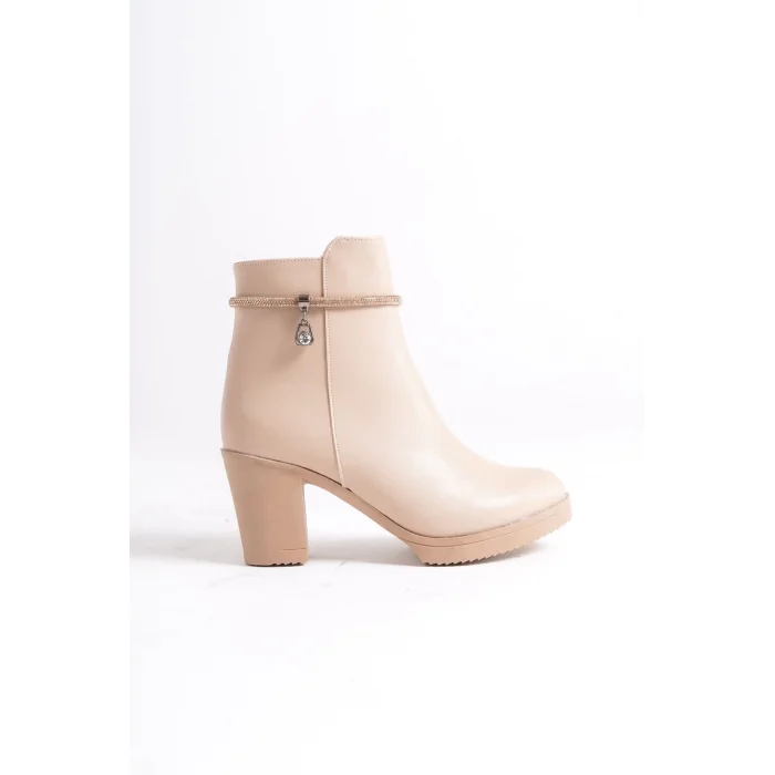 ARIA Fermuarlı Ortopedik Taban Taşlı Topuklu Kadın Bot TT - Ten