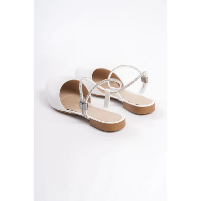 ARIANA Lastikli Ortopedik Rahat Taban Bilekten Taş Detaylı Kadın Babet Ayakkabı  CKT - Beyaz