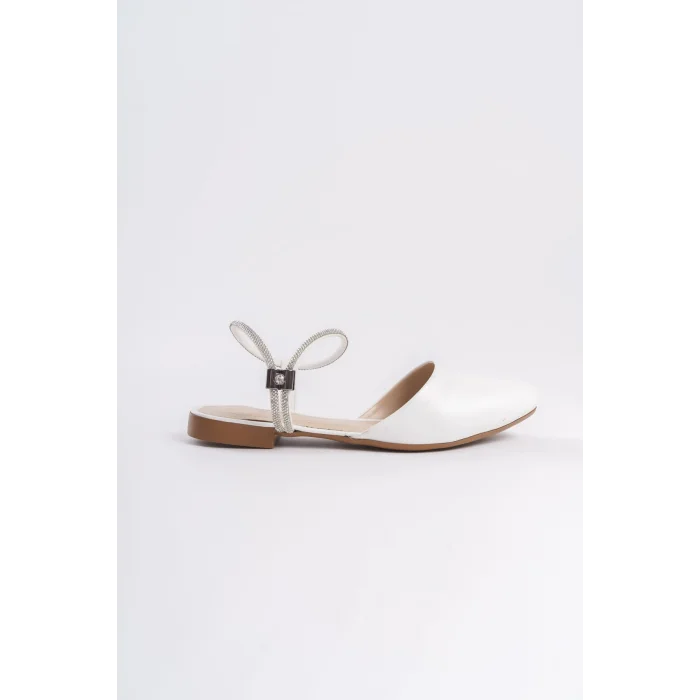 ARIANA Lastikli Ortopedik Rahat Taban Bilekten Taş Detaylı Kadın Babet Ayakkabı  CKT - Beyaz