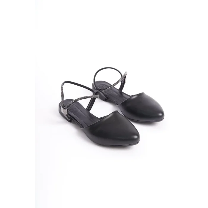 ARIANA Lastikli Ortopedik Rahat Taban Bilekten Taş Detaylı Kadın Babet Ayakkabı  ST - Siyah