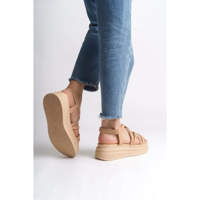 BELLA Lastikli Şerit Detaylı Ortopedik Taban Kadın Sandalet  TT - Ten