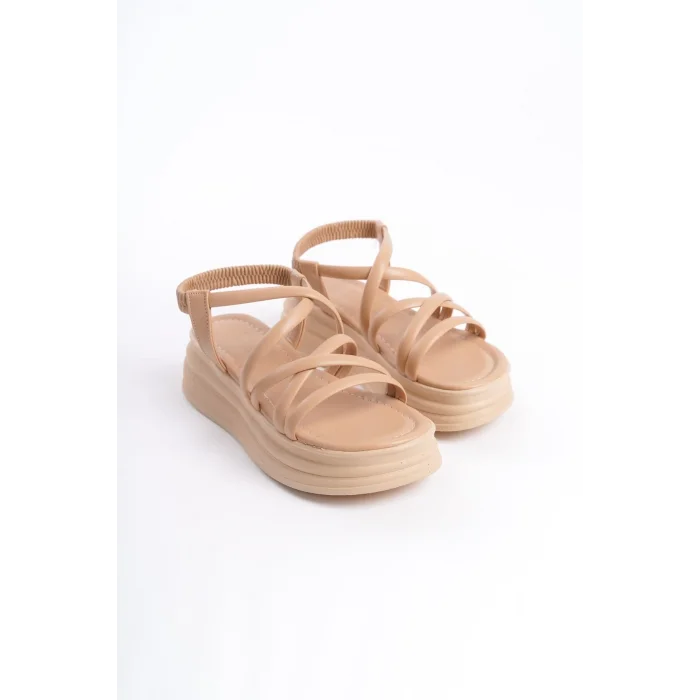 BELLA Lastikli Şerit Detaylı Ortopedik Taban Kadın Sandalet  TT - Ten