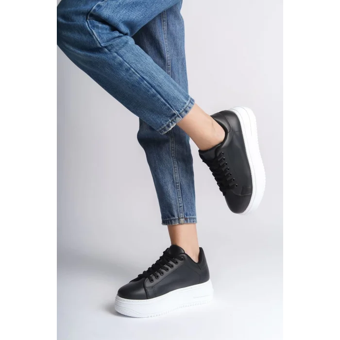 BIANA Bağcıklı Ortopedik Taban Kadın Sneaker Spor Ayakkabı  BT - Siyah