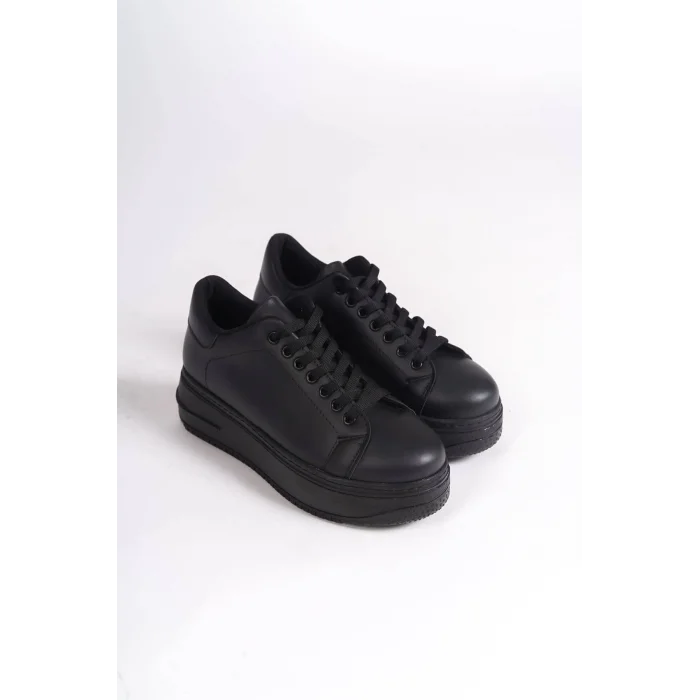 BIANA Bağcıklı Ortopedik Taban Kadın Sneaker Spor Ayakkabı ST - Siyah