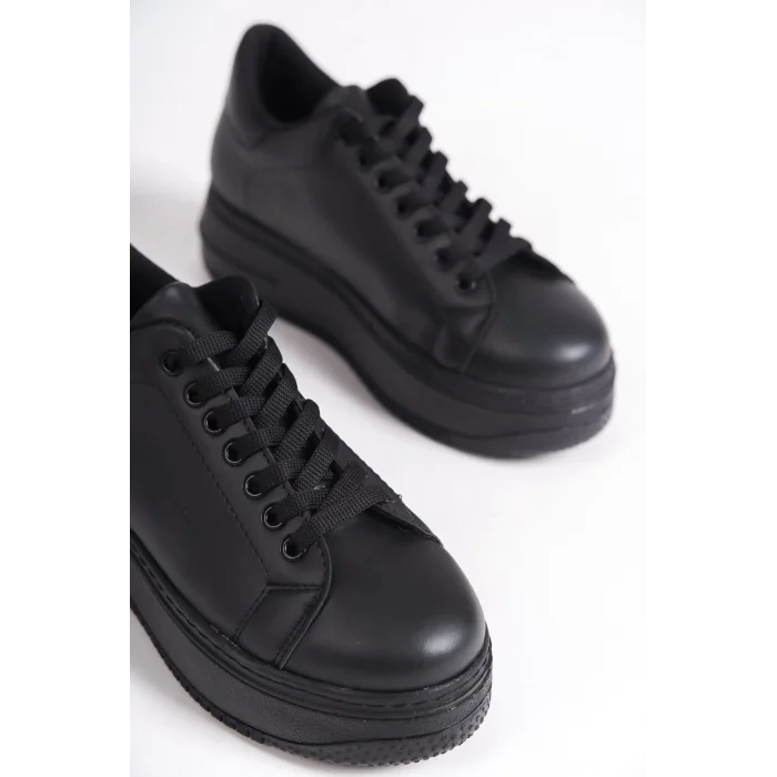 BIANA Bağcıklı Ortopedik Taban Kadın Sneaker Spor Ayakkabı ST - Siyah