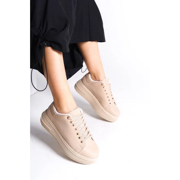 BIANA Bağcıklı Ortopedik Taban Kadın Sneaker Spor Ayakkabı TT - Ten
