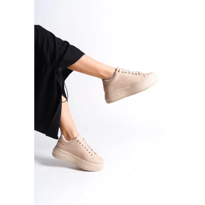 BIANA Bağcıklı Ortopedik Taban Kadın Sneaker Spor Ayakkabı TT - Ten