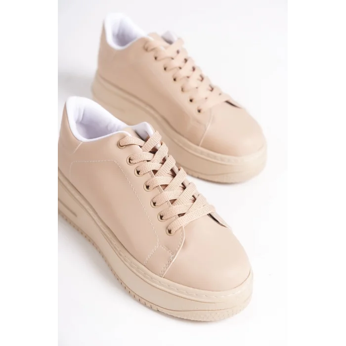 BIANA Bağcıklı Ortopedik Taban Kadın Sneaker Spor Ayakkabı TT - Ten