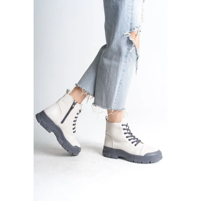 BLOOM Bağcıklı Fermuarlı Ortopedik TabanKadın Bot  GT - Krem