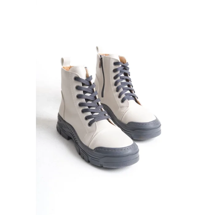 BLOOM Bağcıklı Fermuarlı Ortopedik TabanKadın Bot  GT - Krem