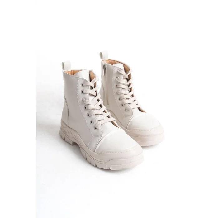 BLOOM Bağcıklı Fermuarlı Ortopedik TabanKadın Bot  KT - Krem