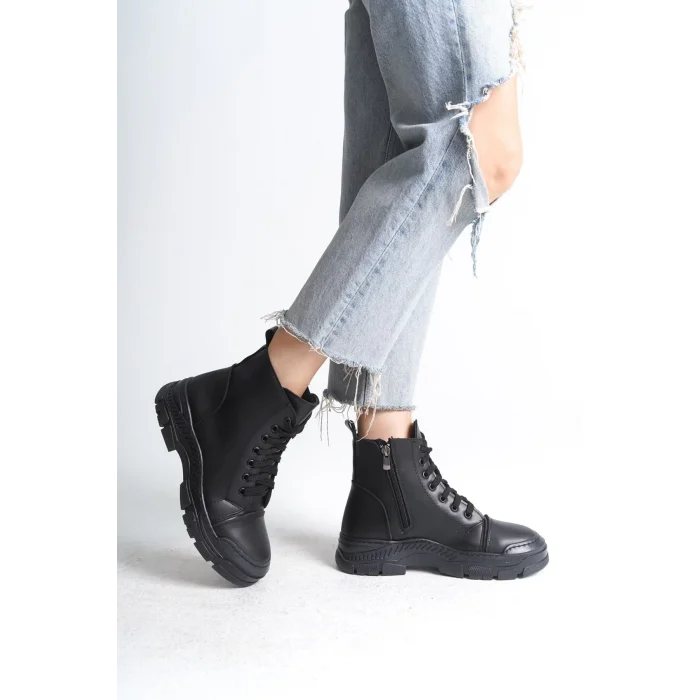 BLOOM Bağcıklı Fermuarlı Ortopedik TabanKadın Bot ST - Siyah