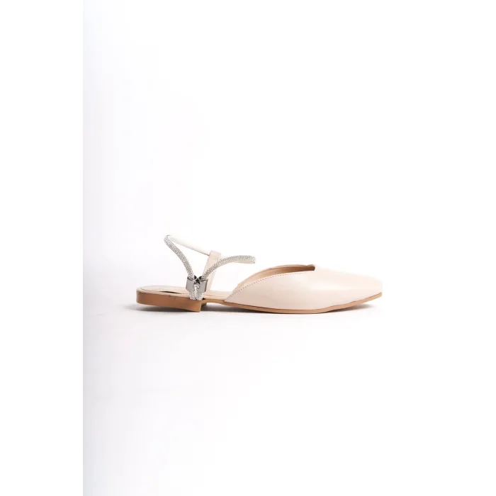 CAROLINE Lastikli Ortopedik Rahat Taban Bilekten Taş Detaylı Kadın Babet Ayakkabı  KT - Krem