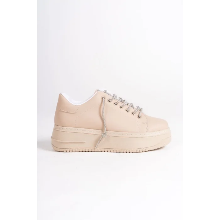 DELLA Bağcıklı Ortopedik Taban Taşlı Kadın Sneaker Spor Ayakkabı TT - Ten