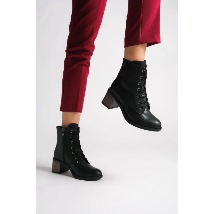 DIANA Bağcıklı Fermuarlı Ortopedik Taban TopukluKadın Bot ST - Siyah