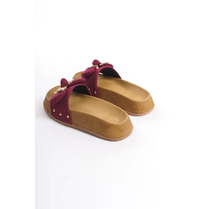 DILA Kalın ve Ortopedik Taban Ayıcıklı Saten Kadın Terlik  KT - Bordo