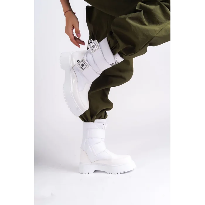 ELISA Cırt Cırtlı  Paraşüt Kumaş Rugan Kadın Bot BT - Beyaz