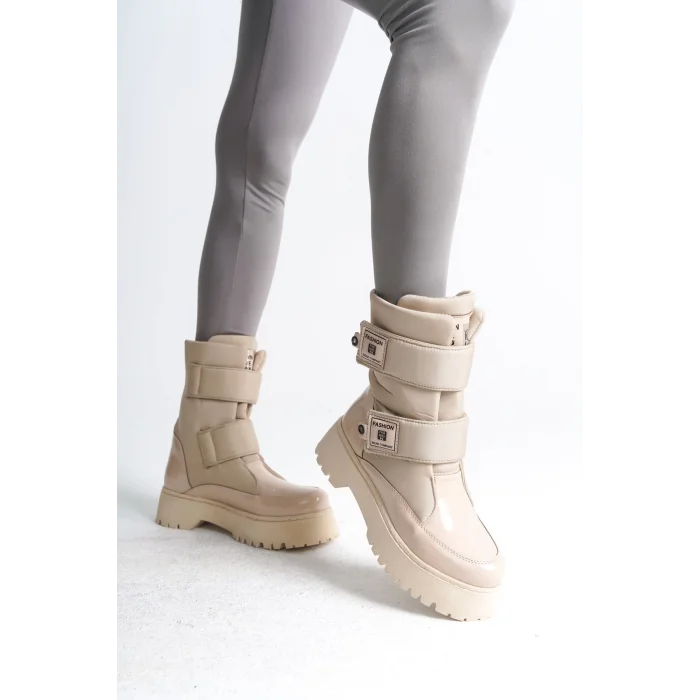 ELISA Cırt Cırtlı  Paraşüt Kumaş Rugan Kadın Bot KT - Krem