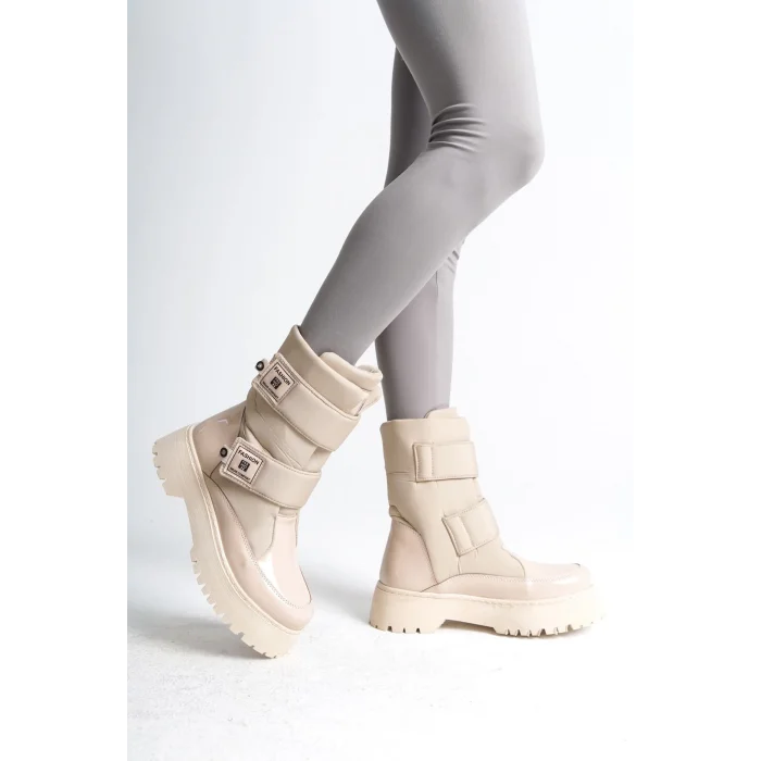 ELISA Cırt Cırtlı  Paraşüt Kumaş Rugan Kadın Bot KT - Krem