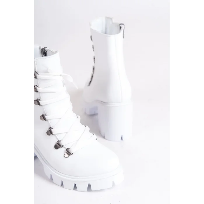 EMMA Bağcıklı Fermuarlı Ortopedik Taban TopukluKadın Bot BT - Beyaz