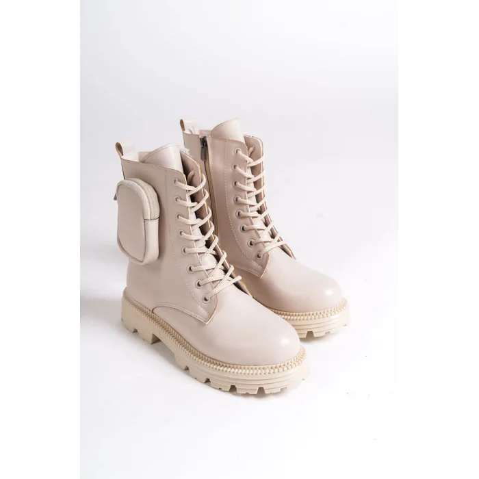 GINA Bağcıklı Fermuarlı Ortopedik Taban Çantalı Kadın Bot  KT - Krem