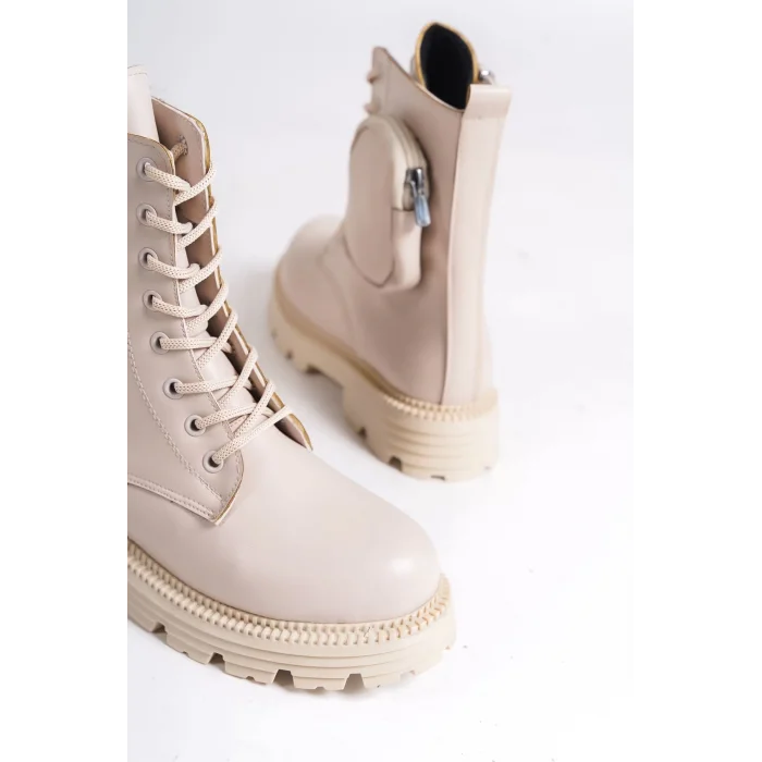 GINA Bağcıklı Fermuarlı Ortopedik Taban Çantalı Kadın Bot  KT - Krem