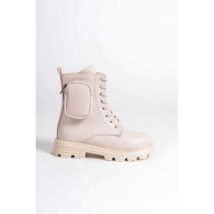 GINA Bağcıklı Fermuarlı Ortopedik Taban Çantalı Kadın Bot  KT - Krem