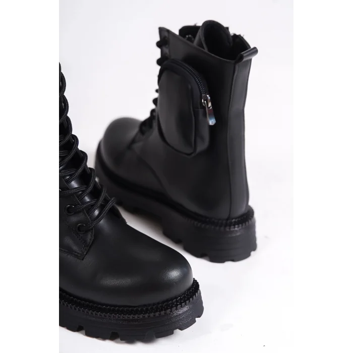 GINA Bağcıklı Fermuarlı Ortopedik Taban Çantalı Kadın Bot ST - Siyah