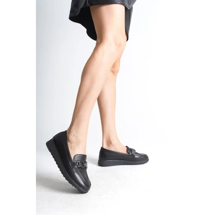 GISELLE Ortopedik Rahat Taban Toka Detaylı Klasik Kadın Babet Anne Ayakkabısı  ST - Siyah