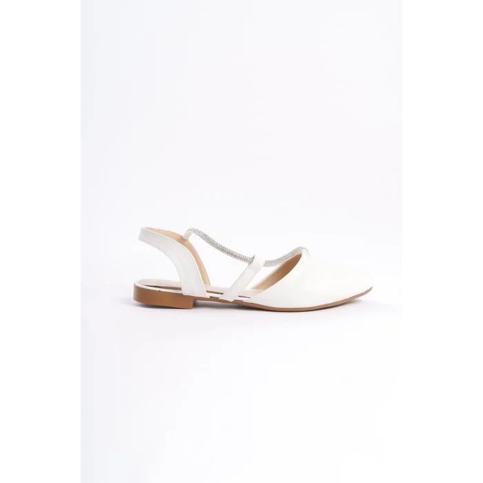 HANNAH Lastikli Ortopedik Rahat Taban Taş Detaylı Kadın Babet Ayakkabı  KT - Beyaz