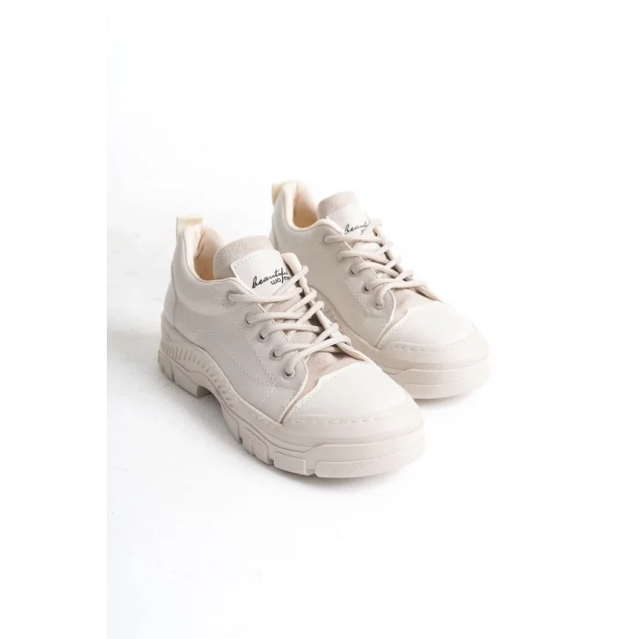 JANE Bağcıklı Ortopedik Taban Kadın Sneaker Spor Ayakkabı  KT - Krem